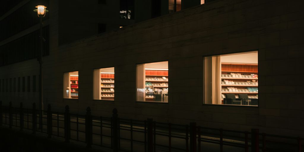 a building that has a bunch of shelves in it